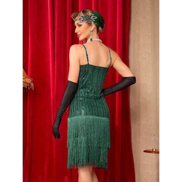 Women's Flapper Dress 1920s Sequins Fringe Cocktail for Roaring 20s Party - Picture 3 of 6